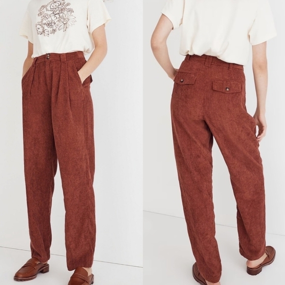 Madewell Pants - Madewell High Waist Tapered Corduroy Pants      Rust Red Trousers Size 4